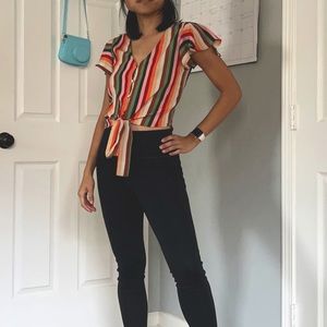 Cropped striped buttoned shirt